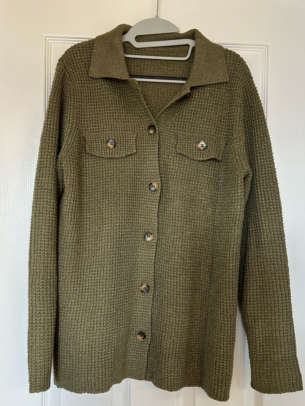 Olive Knit Button-Front Blazer